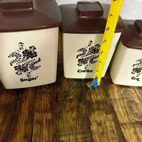 Vtg 4 Piece Kitchen Canister Set Plastic Square Nesting Beige Brown MCM Kitschy - Picture 10 of 11
